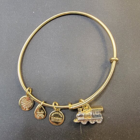 Alex & Ani Gold Tone Charm Bracelet Train Charms Energy Technology - Picture 1 of 10